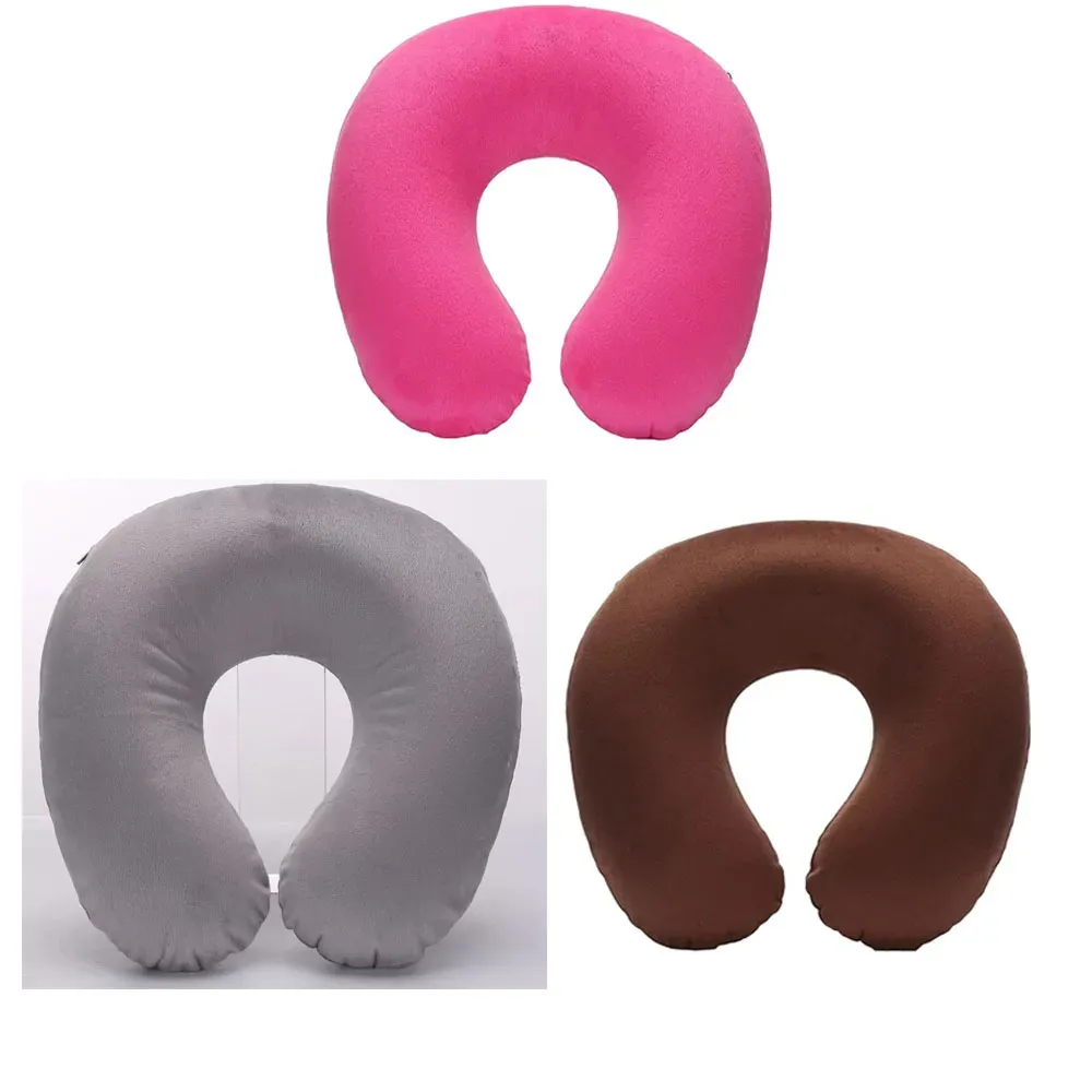 Oreiller de voyage gonflable en PVC pour voiture et avion, appui-tête et soutien de cou en peluche douce, lot de 1 à 4 pièces 12