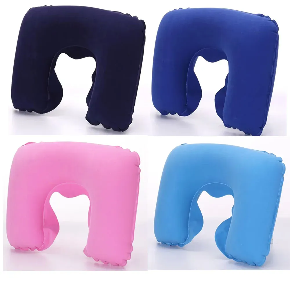 Oreiller de voyage gonflable en PVC pour voiture et avion, appui-tête et soutien de cou en peluche douce, lot de 1 à 4 pièces 27