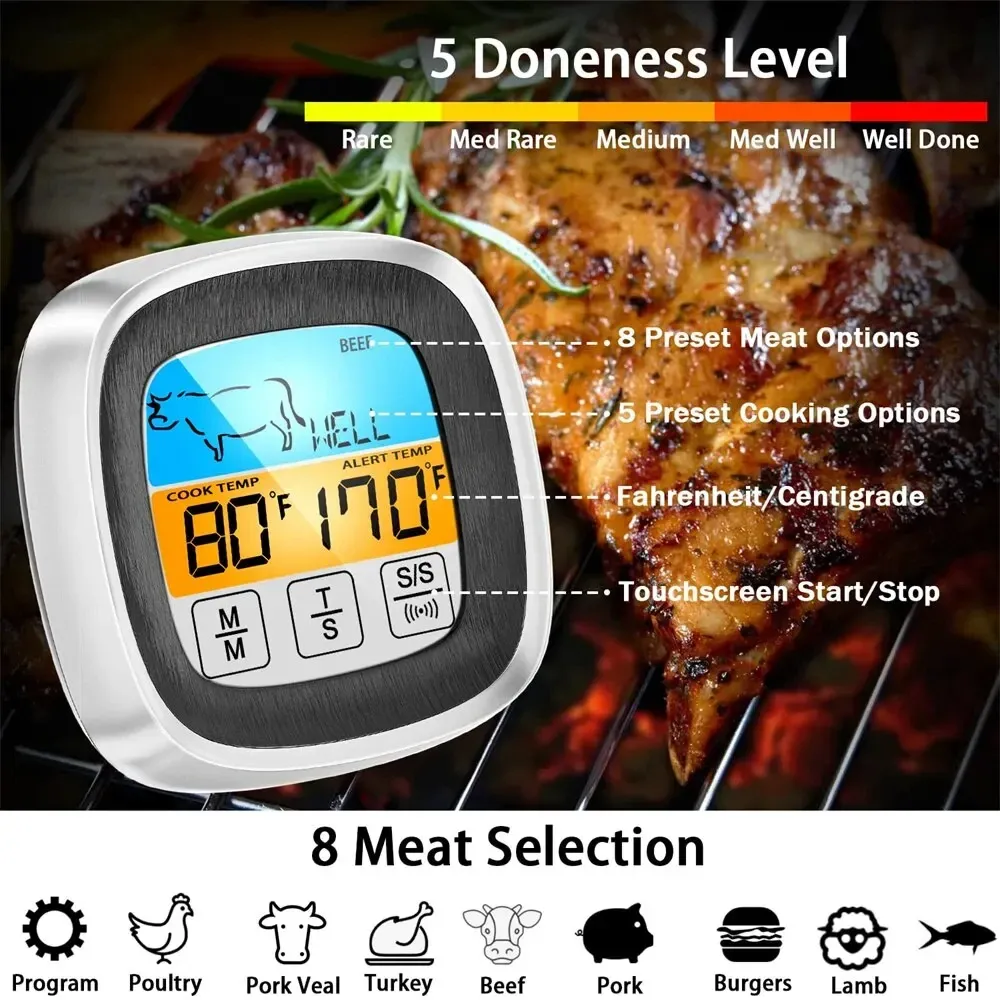 Thermomètre de cuisine numérique à sonde avec écran tactile pour viande et barbecue 2