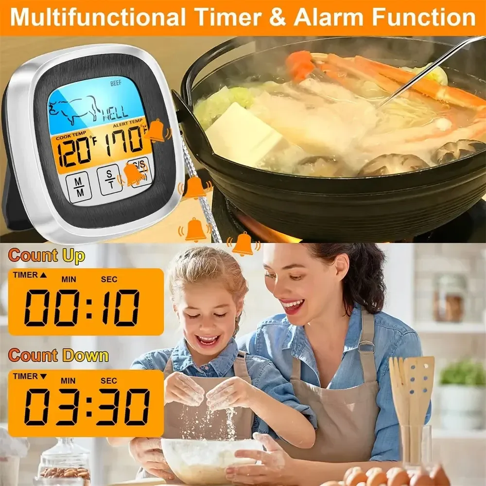 Thermomètre de cuisine numérique à sonde avec écran tactile pour viande et barbecue 3
