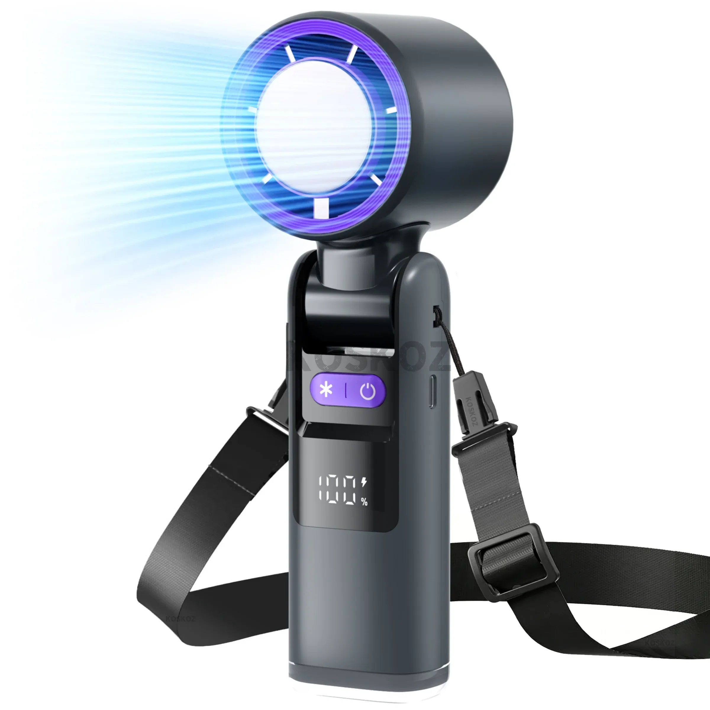 Ventilateur portable rechargeable 4000 mAh à 5 vitesses avec lampe torche, idéal pour les voyages - Image 1