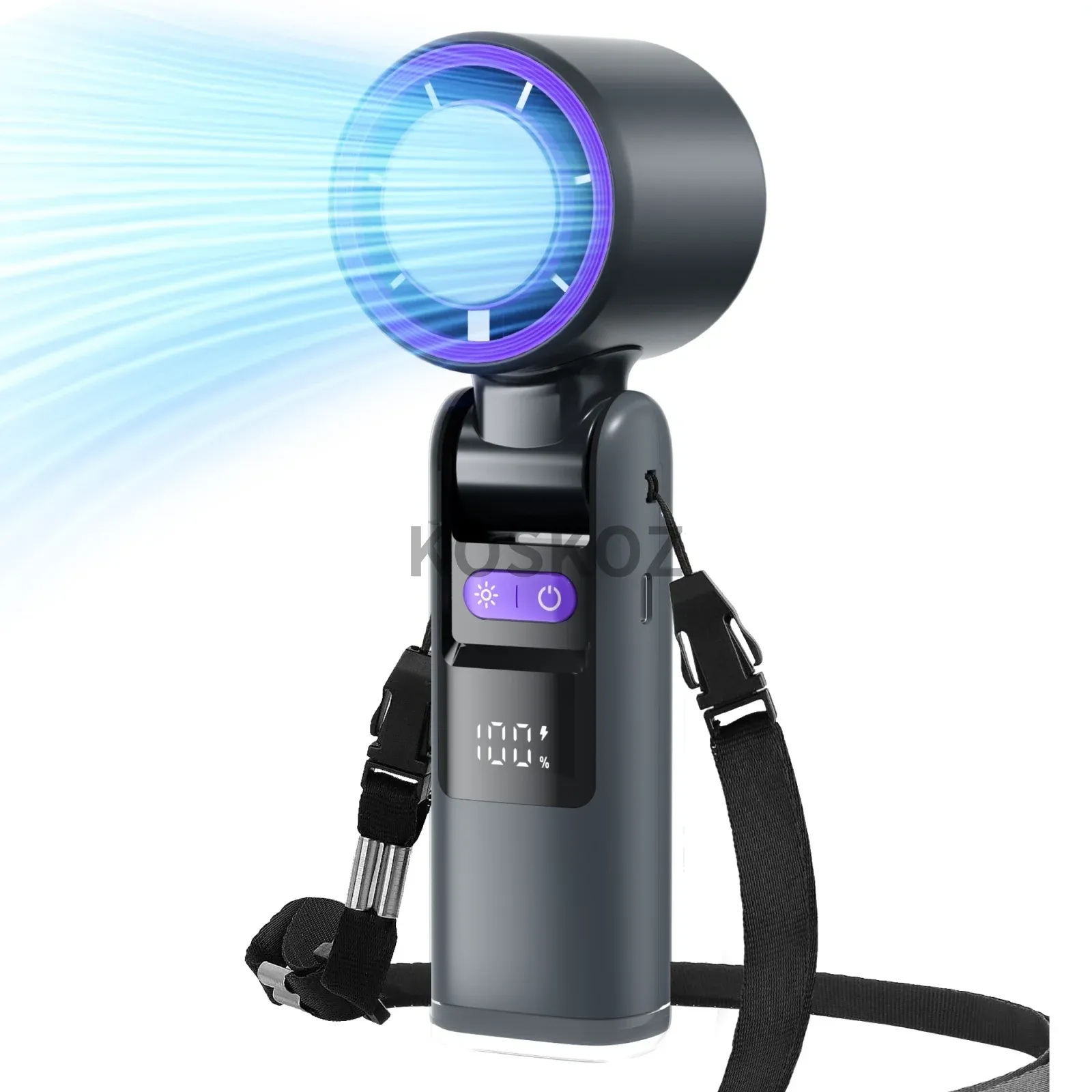 Ventilateur portable rechargeable 4000 mAh à 5 vitesses avec lampe torche, idéal pour les voyages 7