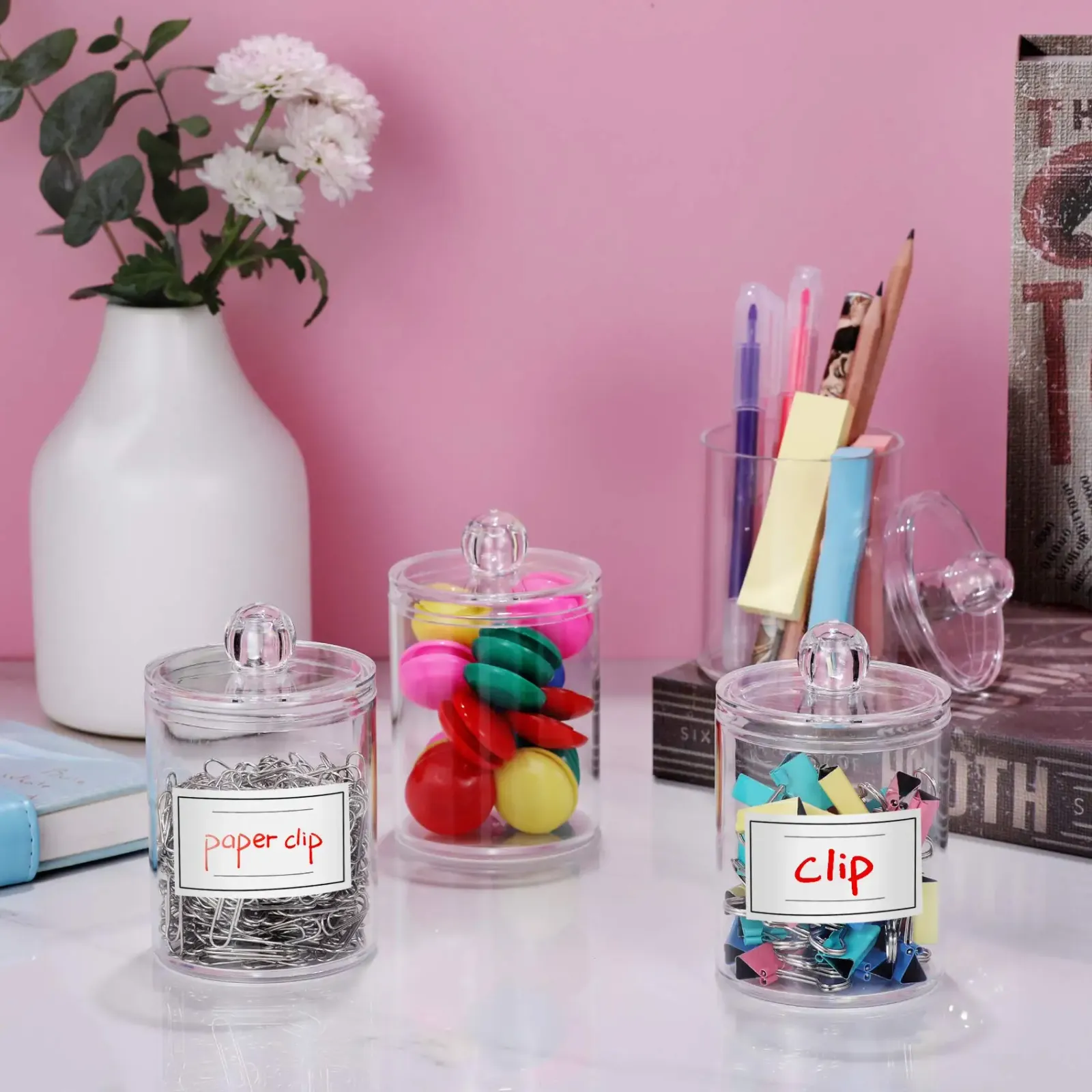 Pots de rangement transparents avec couvercles