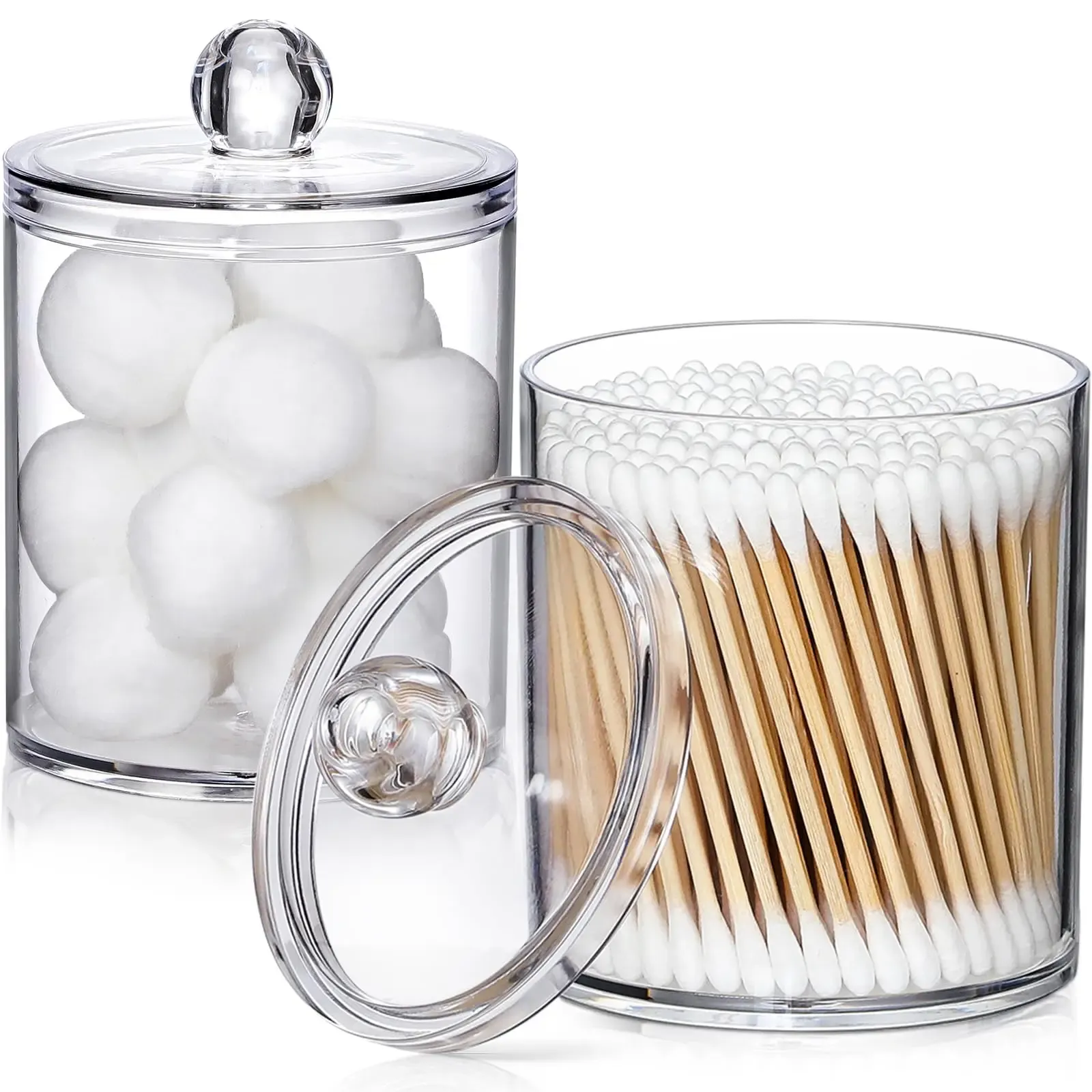 Lot de 4 distributeurs en acrylique pour cotons-tiges, cotons et fil dentaire, petits organisateurs de maquillage transparents 8