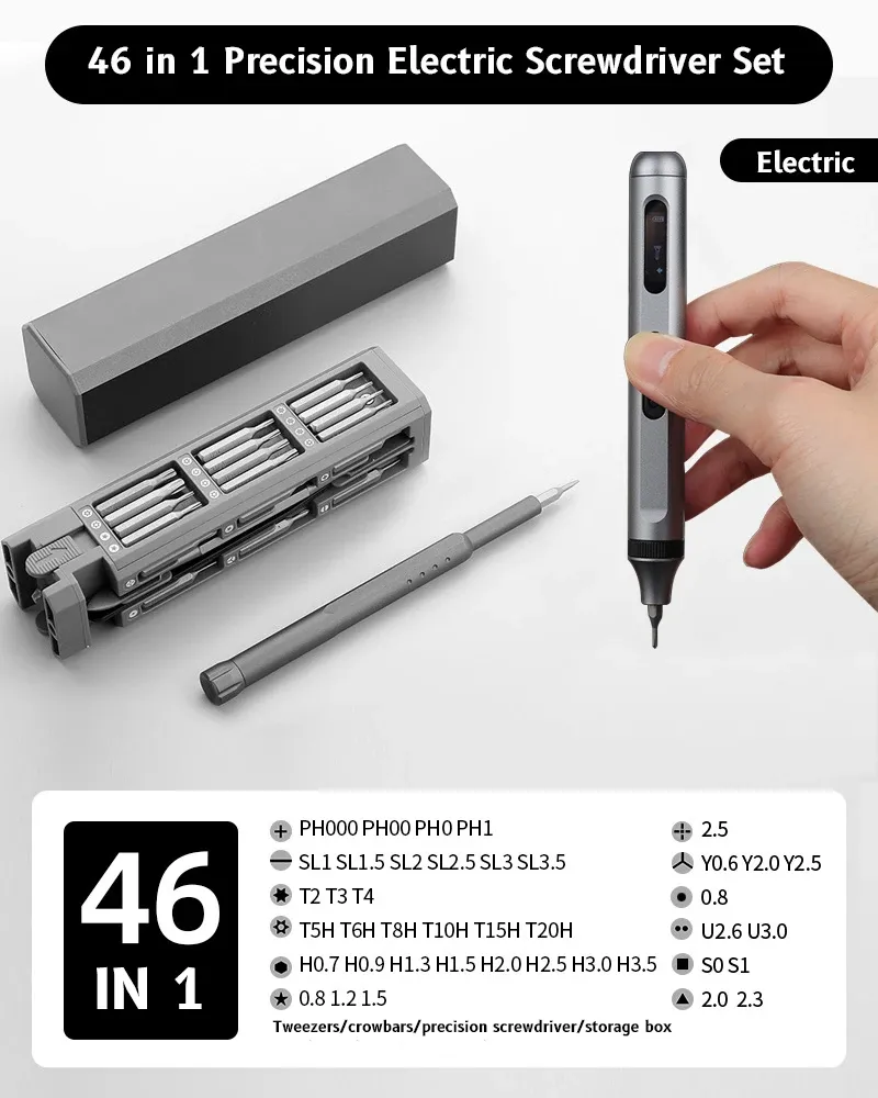 Jeu de tournevis de précision magnétique 46 en 1 avec embouts Torx, Hex et Phillips pour téléphone, montre et ordinateur portable 20