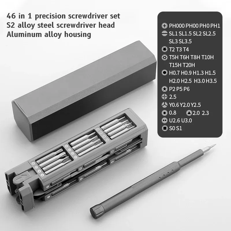 Jeu de tournevis de précision magnétique 46 en 1 avec embouts Torx, Hex et Phillips pour téléphone, montre et ordinateur portable 12