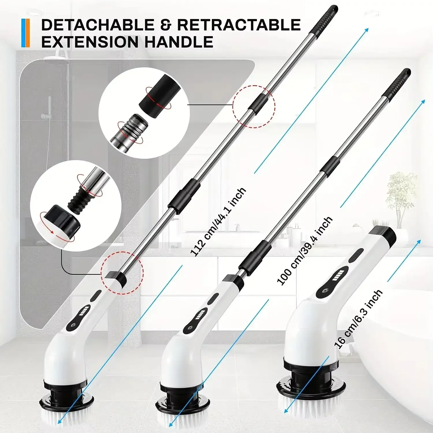 Brosse de nettoyage électrique rotative sans fil 9 en 1, nettoyeur multi-surfaces pour salle de bain, cuisine et toilettes, nettoyage en profondeur 2