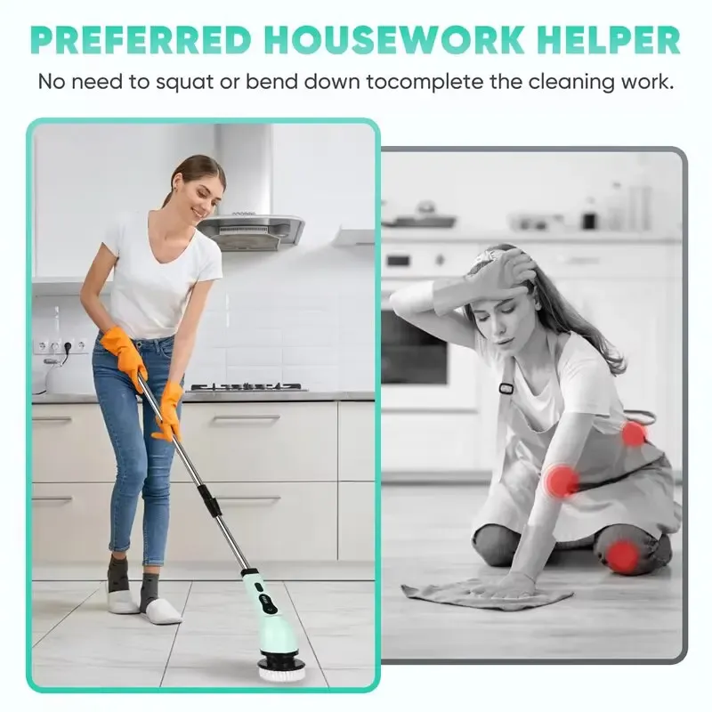 Brosse de nettoyage électrique rotative sans fil 9 en 1, nettoyeur multi-surfaces pour salle de bain, cuisine et toilettes, nettoyage en profondeur 6