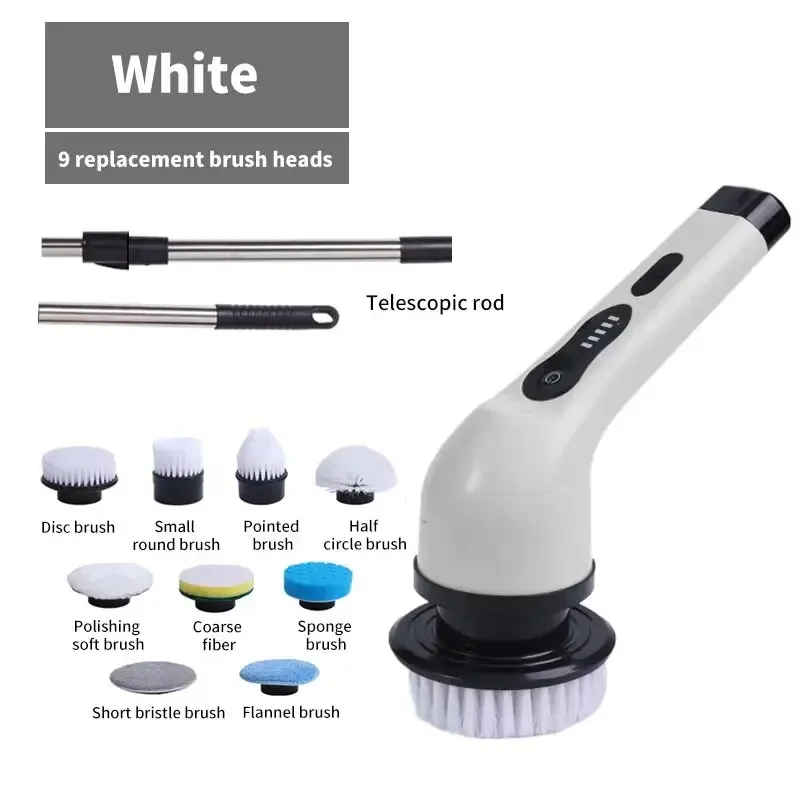 Brosse de nettoyage électrique rotative sans fil 9 en 1, nettoyeur multi-surfaces pour salle de bain, cuisine et toilettes, nettoyage en profondeur 8