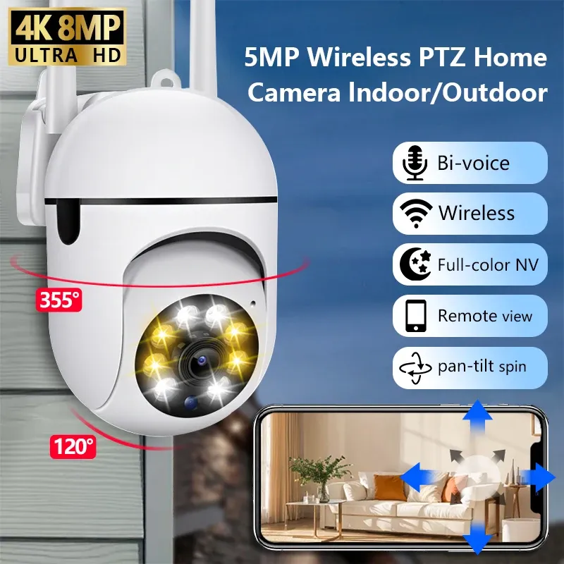 Caméra sans fil WiFi 1080P HD à 360 degrés, pour usage intérieur et extérieur