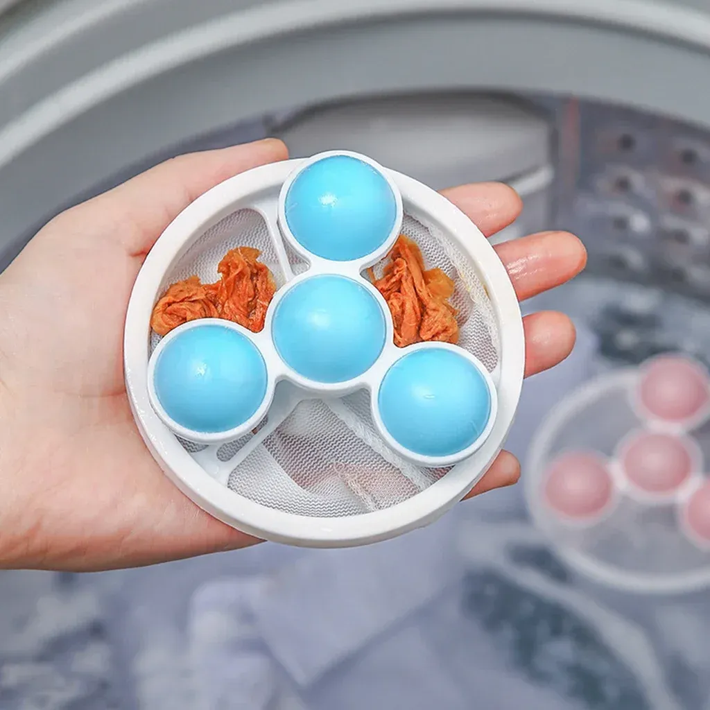 Machine à laver avec filtre à peluches pour poils d'animaux, boules de nettoyage réutilisables en maille 6