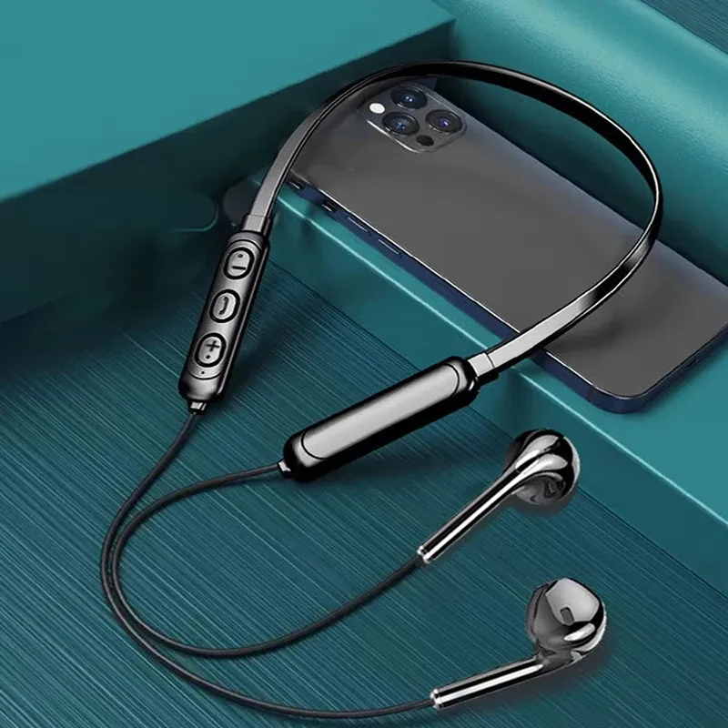 Casque Bluetooth sans fil 9D stéréo à tour de cou, à réduction de bruit, Bluetooth 5.0, intra-auriculaire, avec microphone pour smartphone - Image 1