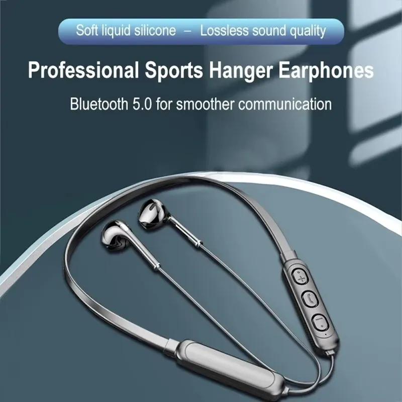 Casque Bluetooth sans fil 9D stéréo à tour de cou, à réduction de bruit, Bluetooth 5.0, intra-auriculaire, avec microphone pour smartphone 2