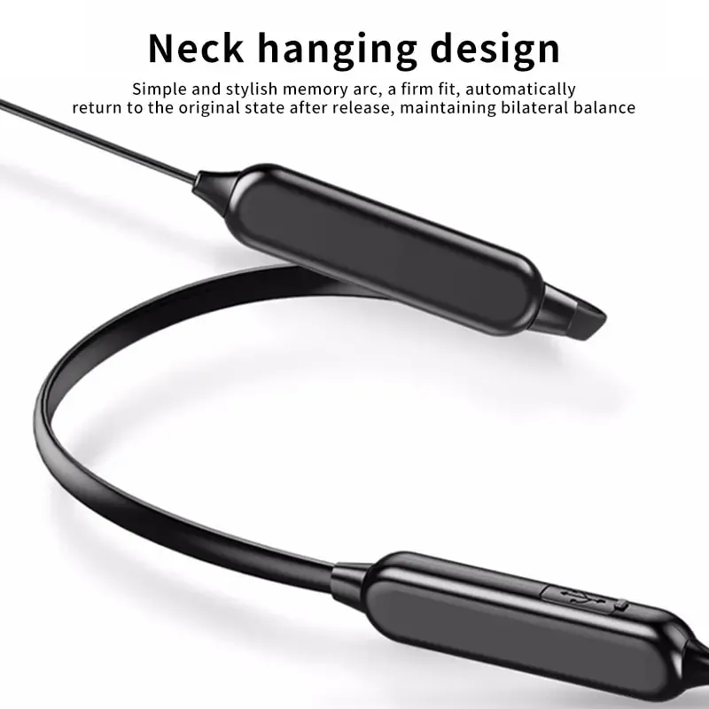 Casque Bluetooth sans fil 9D stéréo à tour de cou, à réduction de bruit, Bluetooth 5.0, intra-auriculaire, avec microphone pour smartphone 5