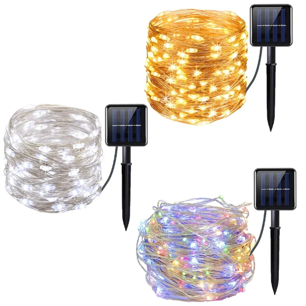 Guirlande solaire LED féerique 7 m / 12 m / 22 m / 32 m, étanche, pour extérieur, jardin, patio et chemin 1