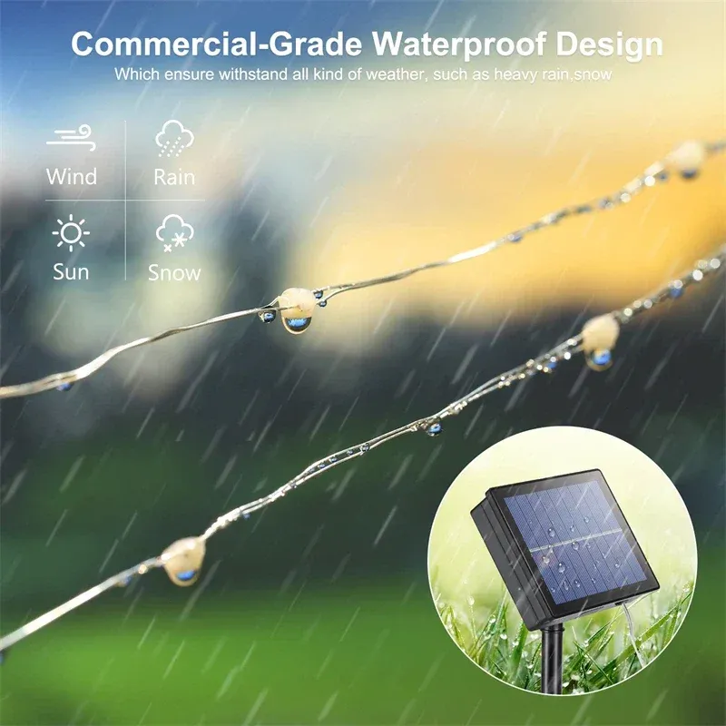 Guirlande solaire LED féerique 7 m / 12 m / 22 m / 32 m, étanche, pour extérieur, jardin, patio et chemin 3