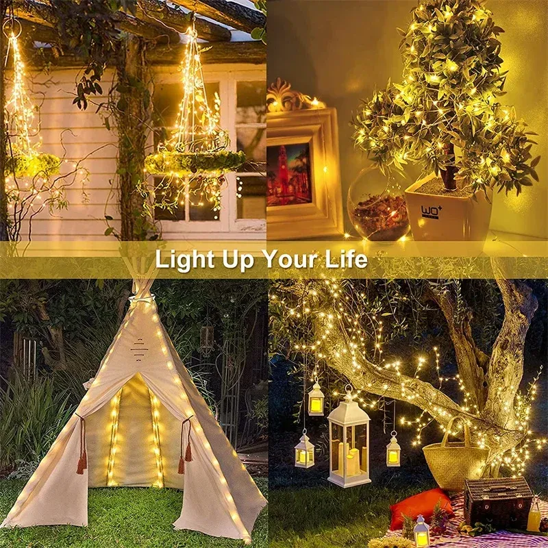 Guirlande solaire LED féerique 7 m / 12 m / 22 m / 32 m, étanche, pour extérieur, jardin, patio et chemin 5