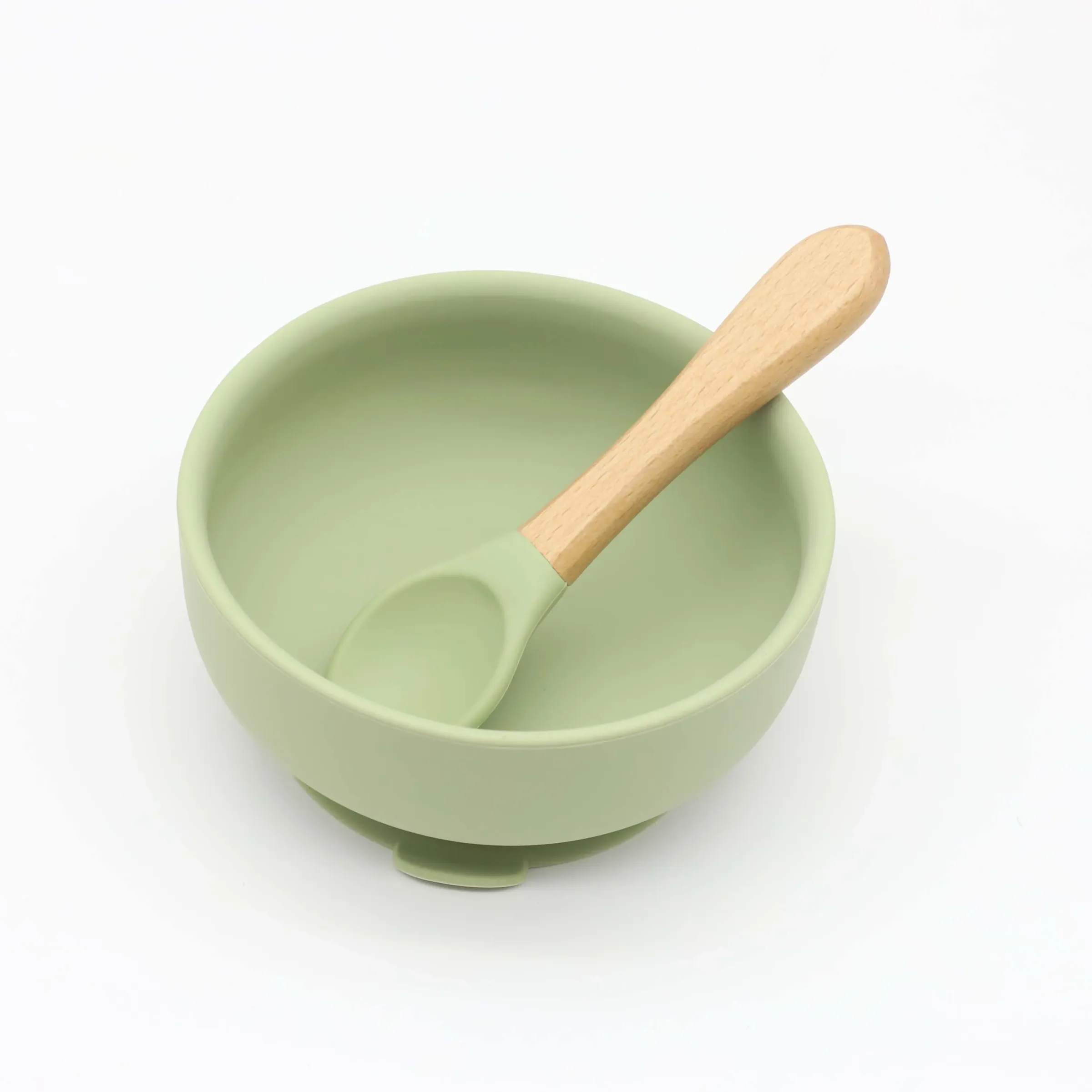 Bol en silicone à ventouse et cuillère à manche en bois, lot de 2 pièces pour l'alimentation de bébé 7