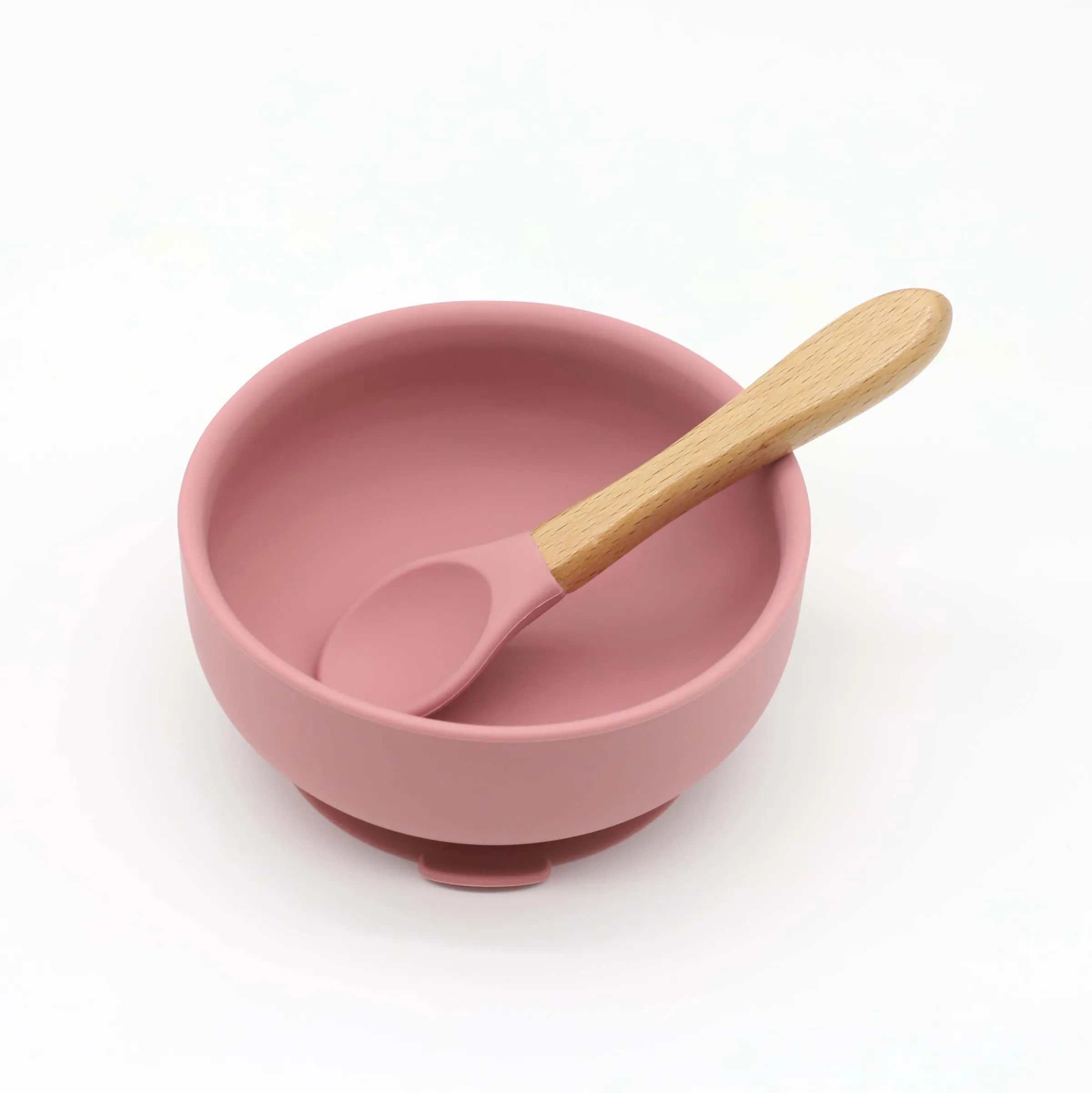 Bol en silicone à ventouse et cuillère à manche en bois, lot de 2 pièces pour l'alimentation de bébé 9