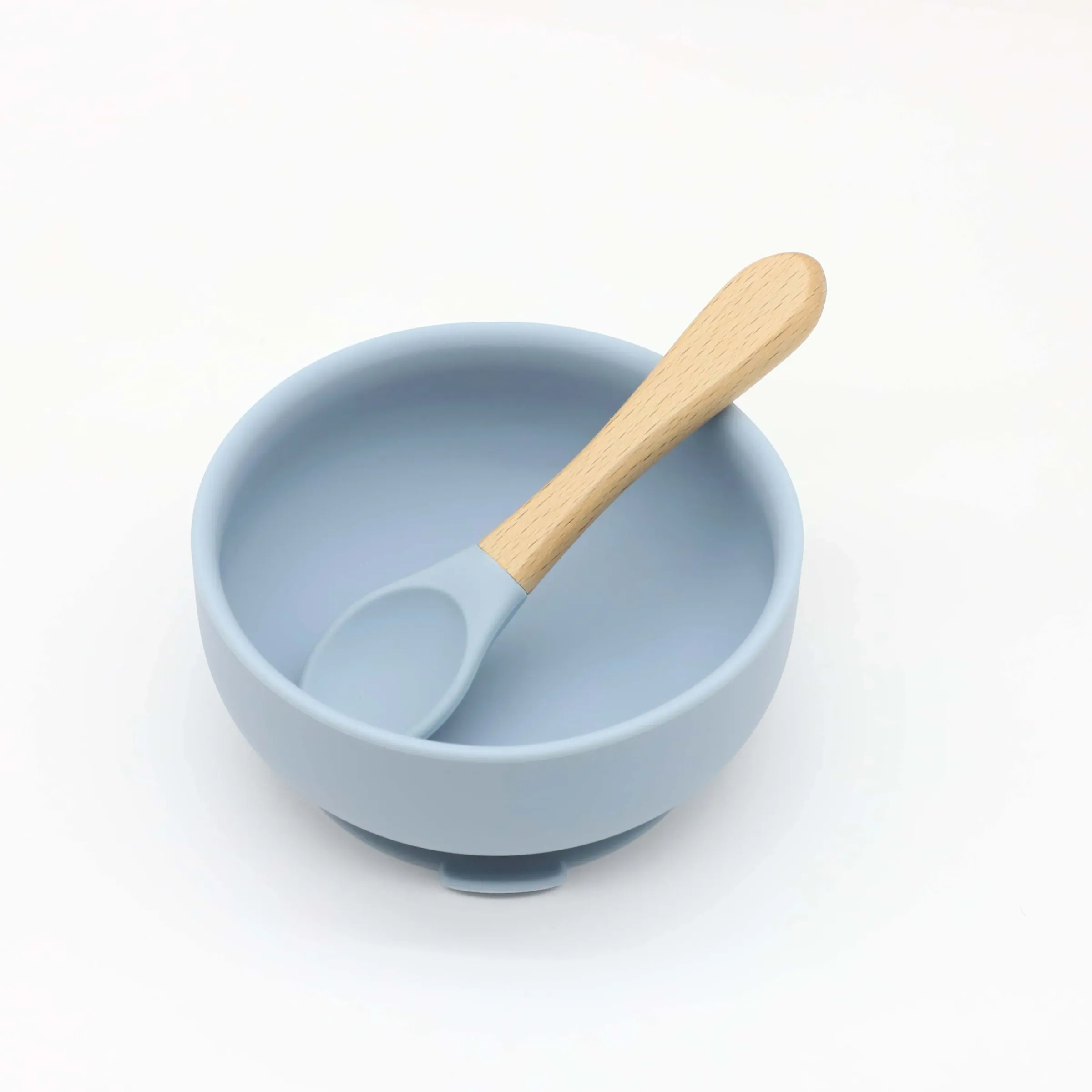 Bol en silicone à ventouse et cuillère à manche en bois, lot de 2 pièces pour l'alimentation de bébé 8