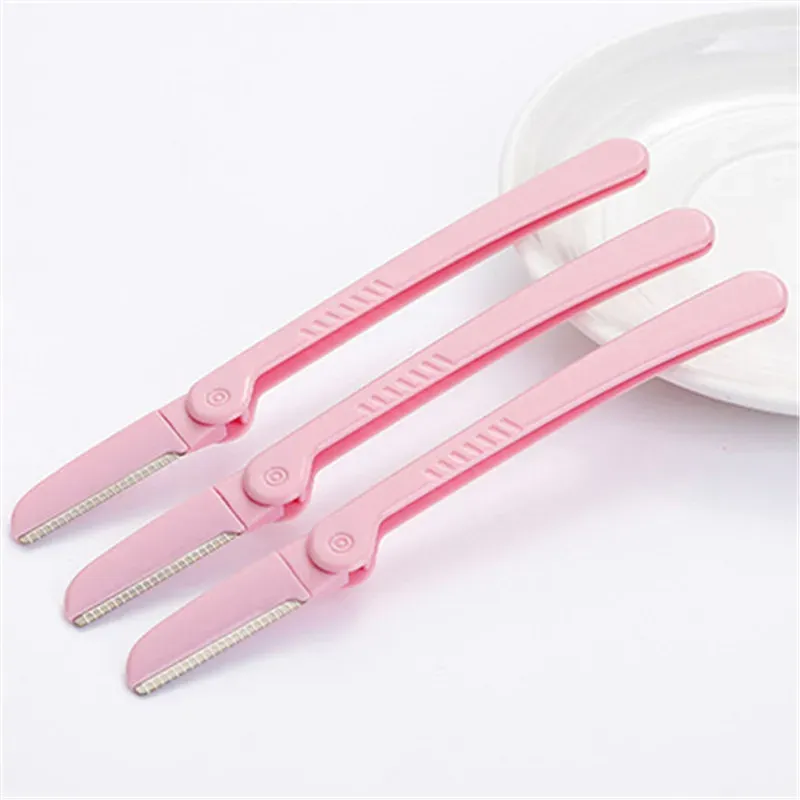 Tondeuse à sourcils pliable rose, rasoir pour aisselles, outils de maquillage en acier inoxydable, lot de 3 3