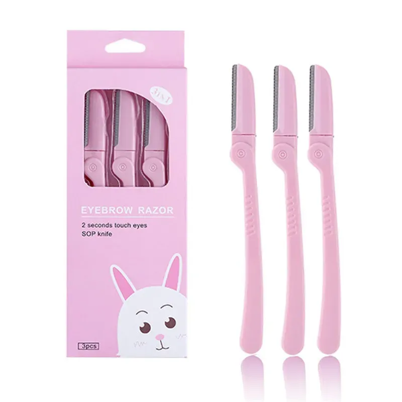 Tondeuse à sourcils pliable rose, rasoir pour aisselles, outils de maquillage en acier inoxydable, lot de 3 - Image 1