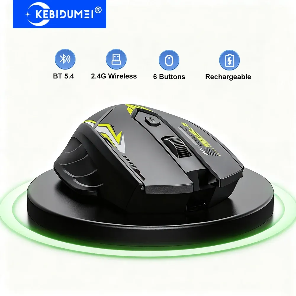 Souris sans fil Bluetooth 5.4 et 2.4G à double mode, rechargeable, silencieuse, 6 boutons, idéale pour ordinateur portable et bureau