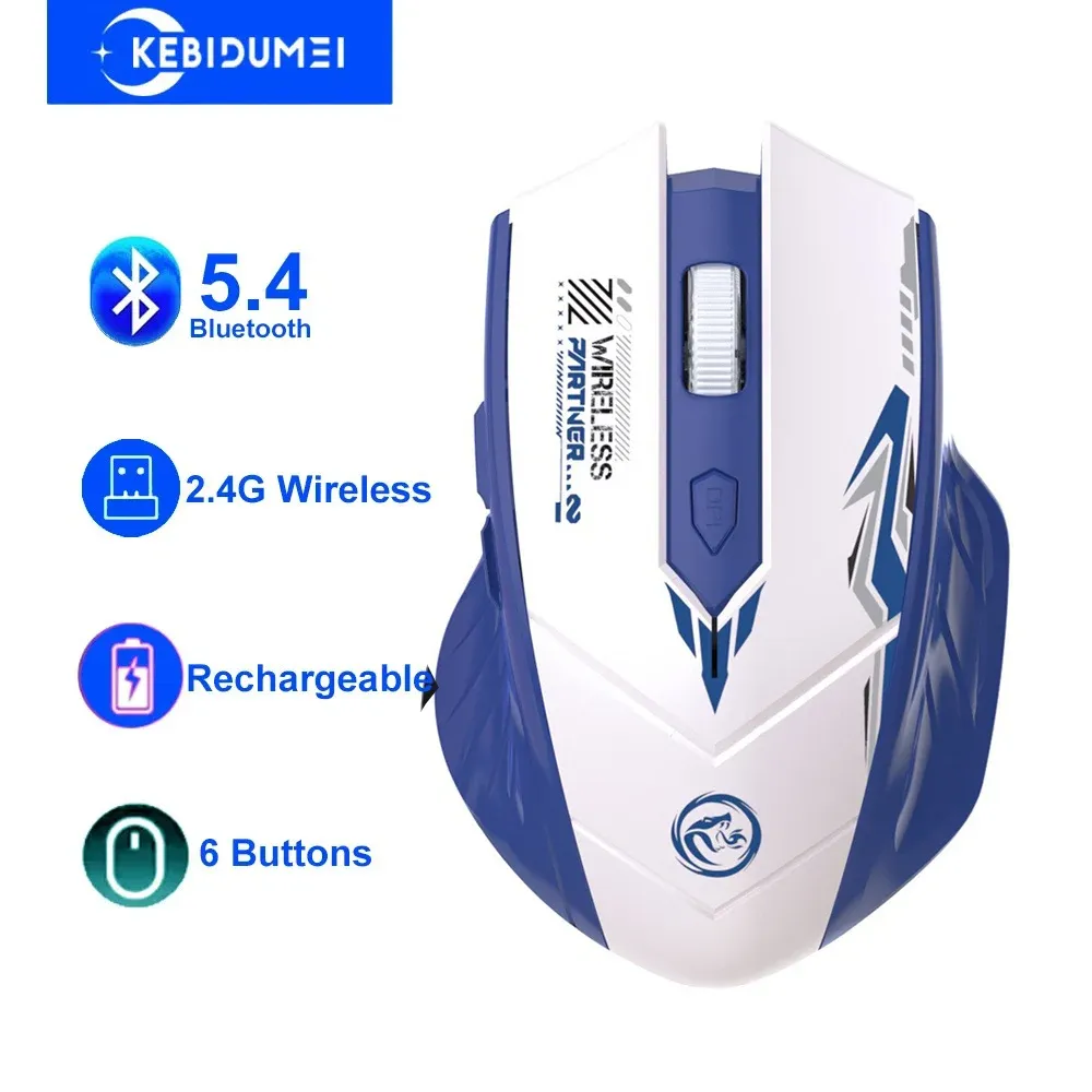 Souris sans fil Bluetooth 5.4 et 2.4G à double mode, rechargeable, silencieuse, 6 boutons, idéale pour ordinateur portable et bureau 8