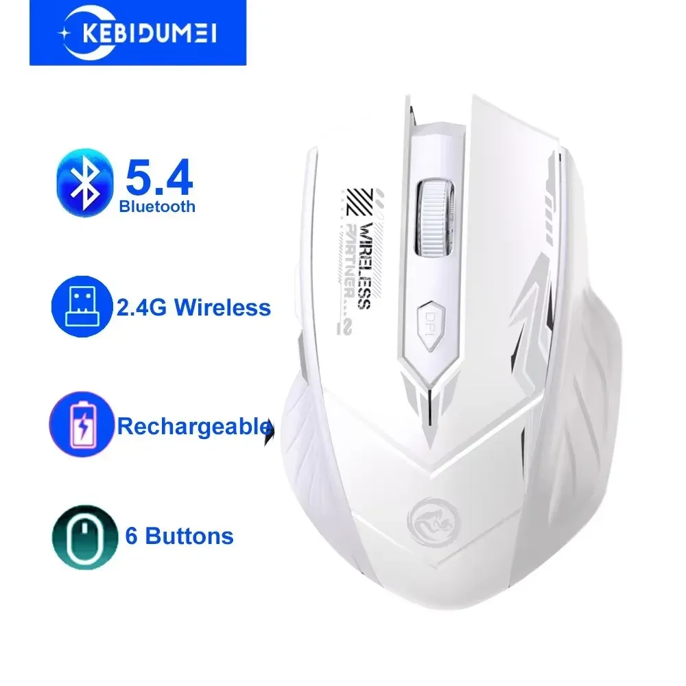 Souris sans fil Bluetooth 5.4 et 2.4G à double mode, rechargeable, silencieuse, 6 boutons, idéale pour ordinateur portable et bureau 9