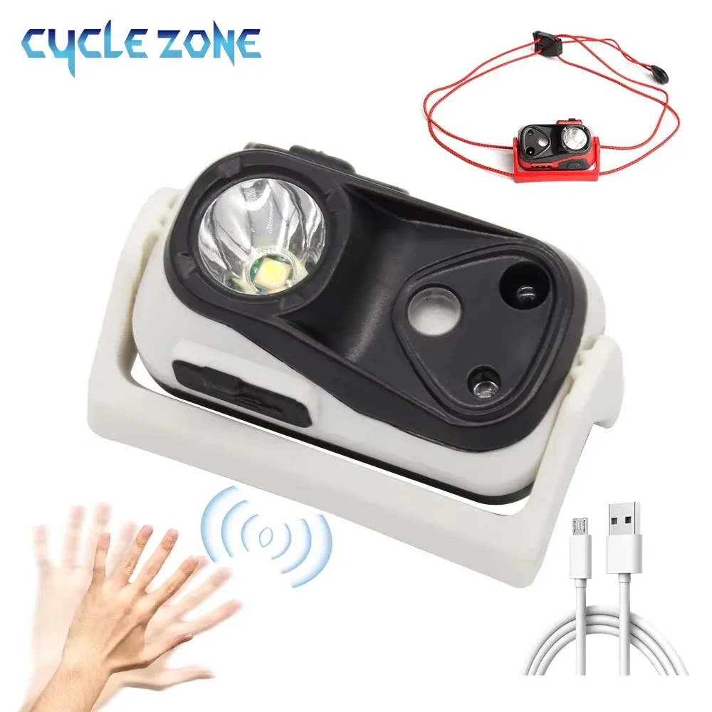 Mini lampe frontale LED rechargeable à capteur de mouvement, ultralégère, pour la pêche, le camping et la randonnée 2