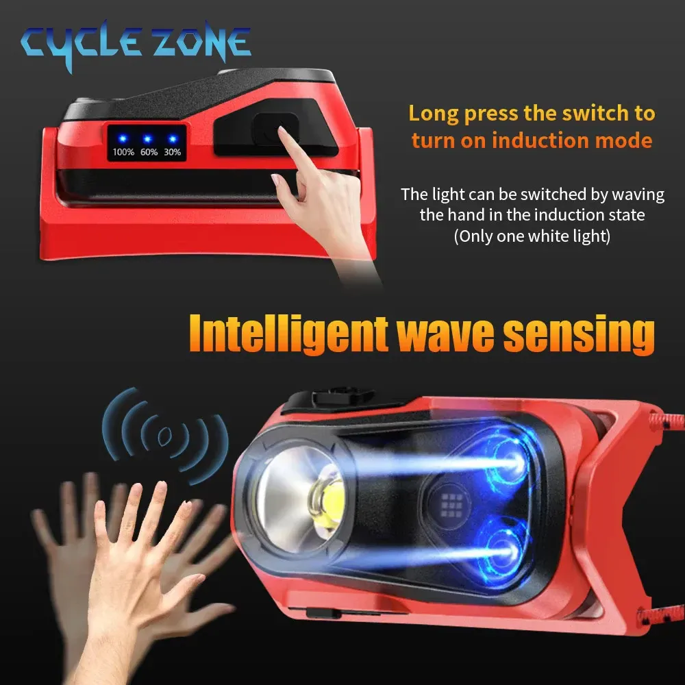 Mini lampe frontale LED rechargeable à capteur de mouvement, ultralégère, pour la pêche, le camping et la randonnée 6
