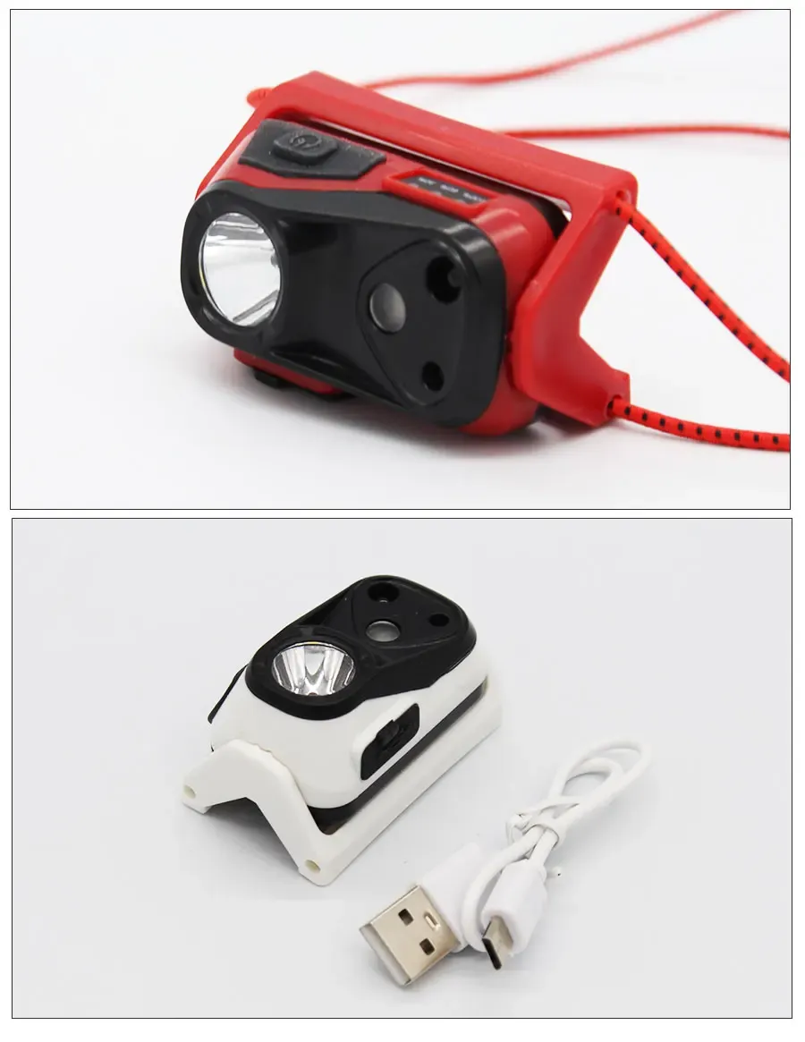 Mini lampe frontale à capteur de mouvement, vue d'ensemble