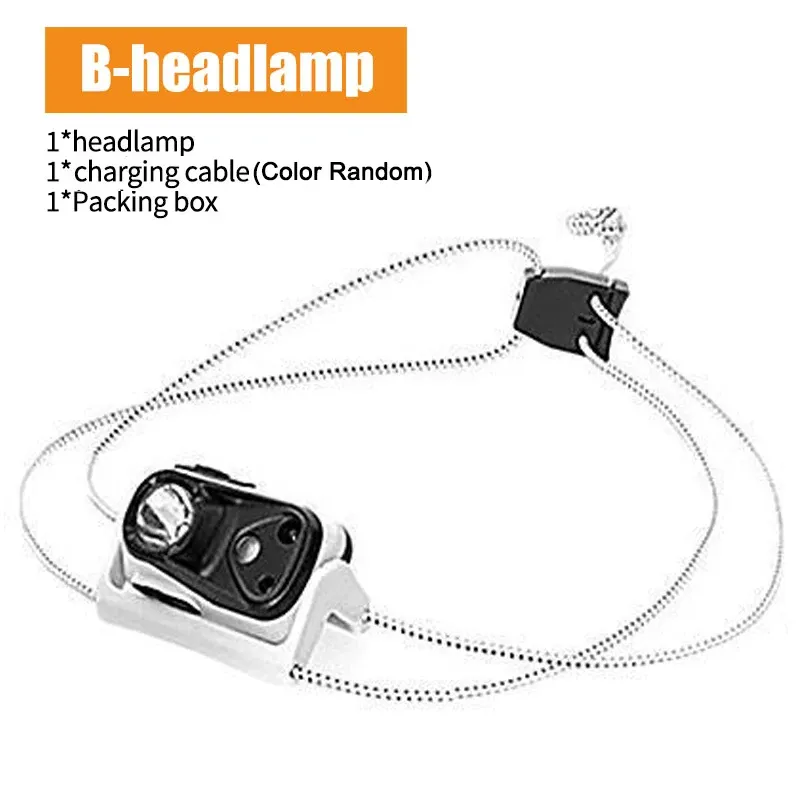 Mini lampe frontale LED rechargeable à capteur de mouvement, ultralégère, pour la pêche, le camping et la randonnée 8