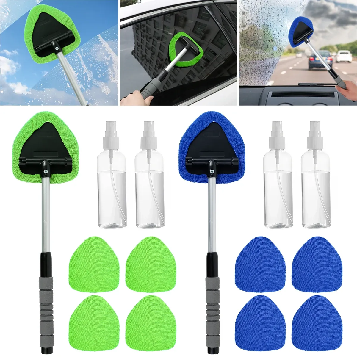 Grattoir anti-buée télescopique en microfibre pour pare-brise et vitres de voiture - Image 1