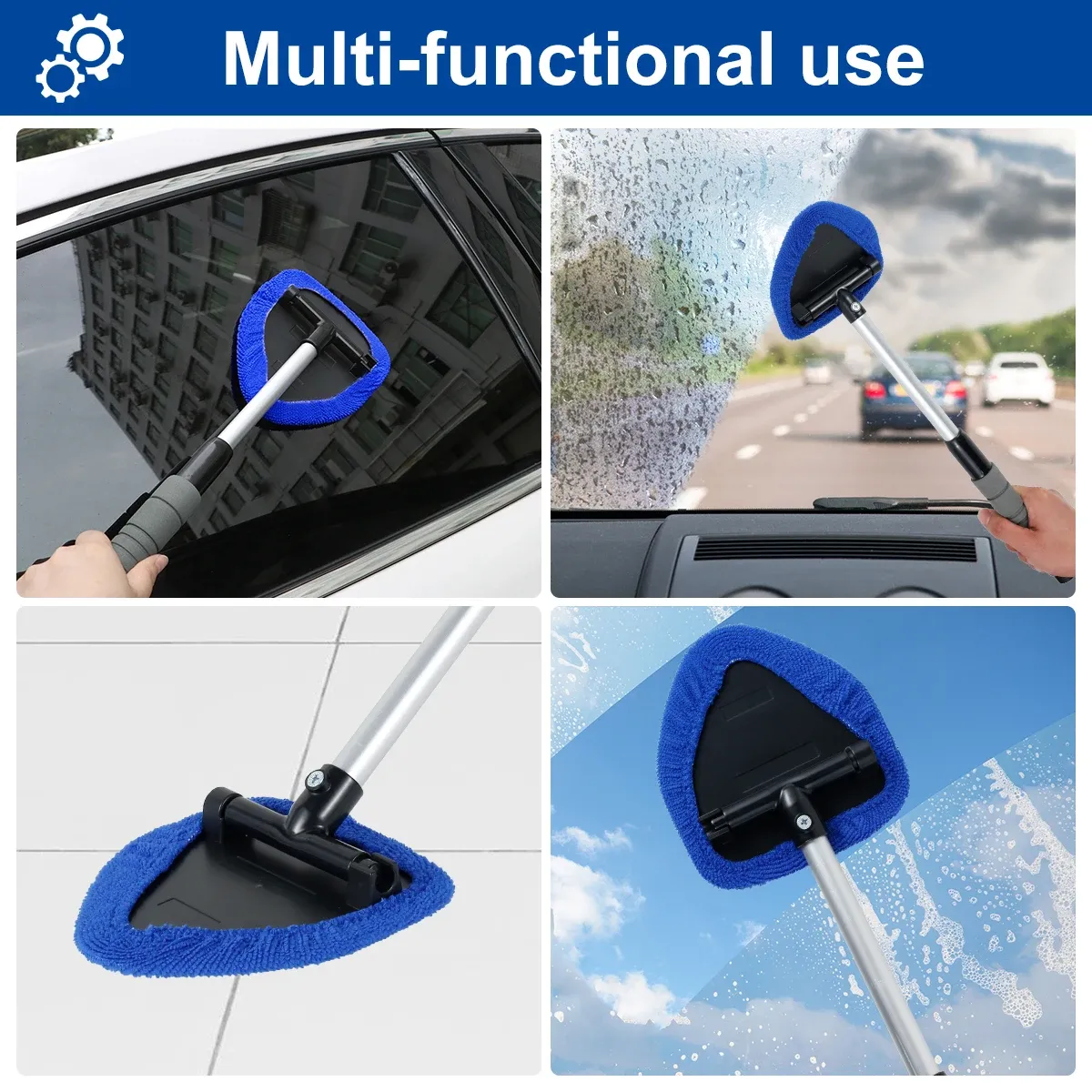 Grattoir anti-buée télescopique en microfibre pour pare-brise et vitres de voiture 4