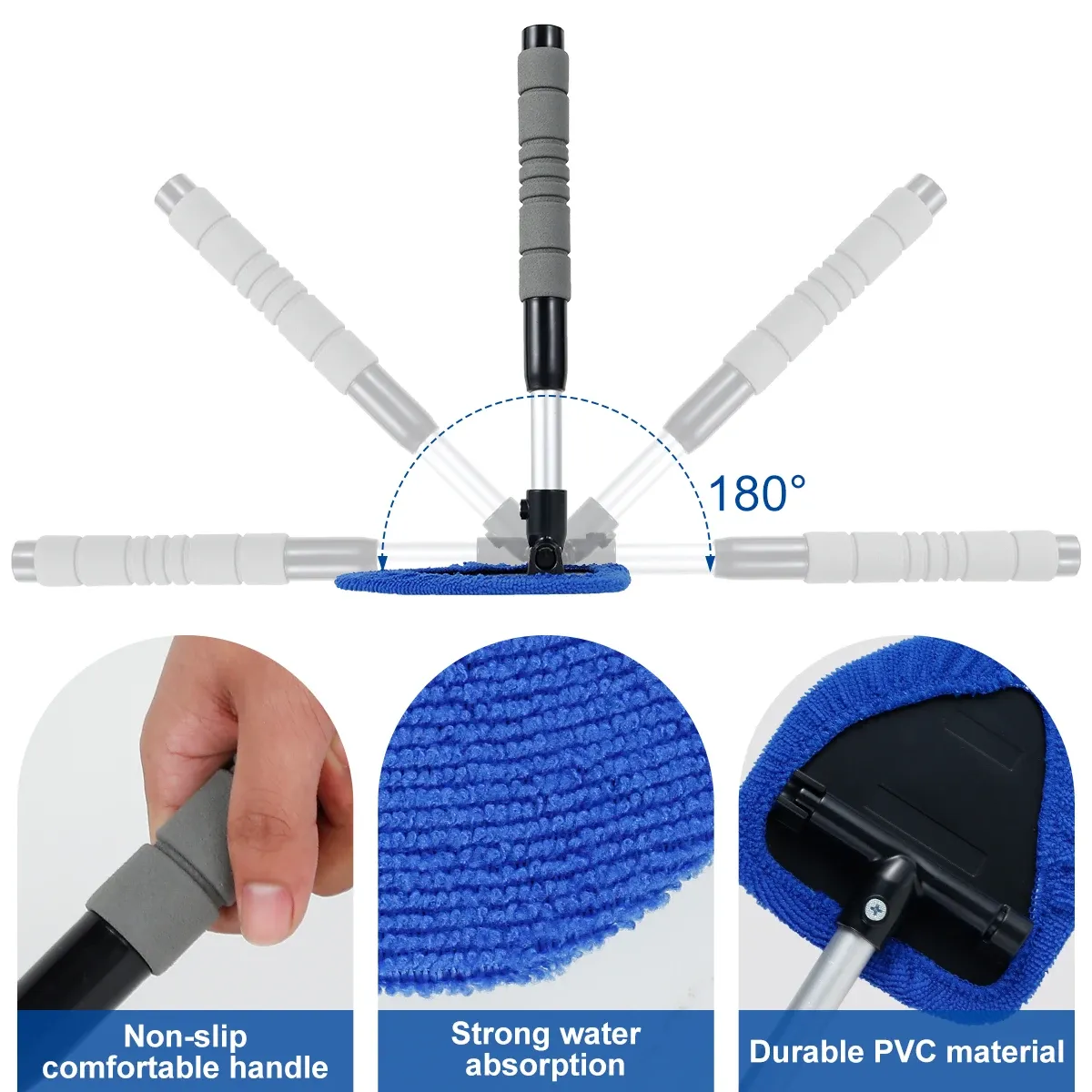 Grattoir anti-buée télescopique en microfibre pour pare-brise et vitres de voiture 5