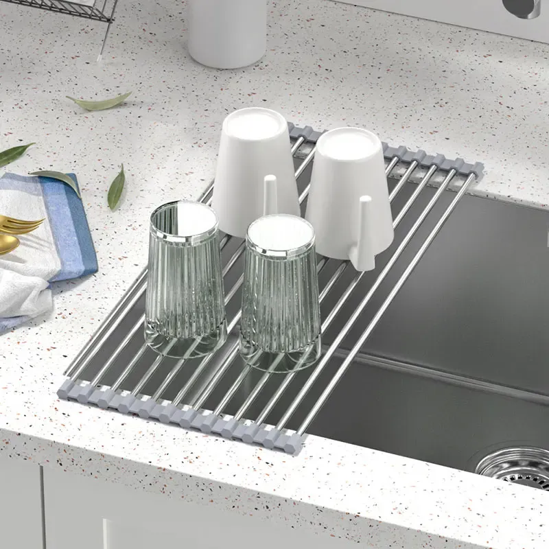 Égouttoir à vaisselle enroulable en acier inoxydable pour évier 2