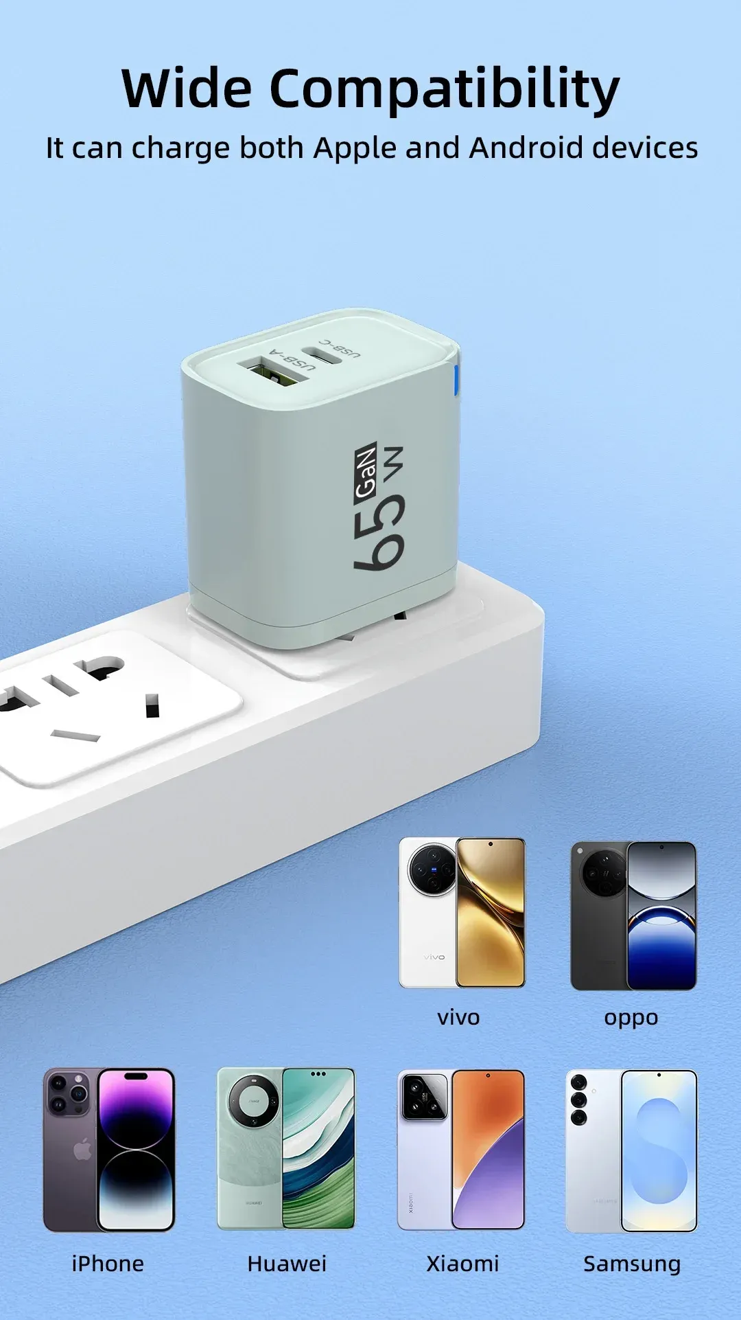 Chargeur rapide USB-C GaN 65W, mise en scène