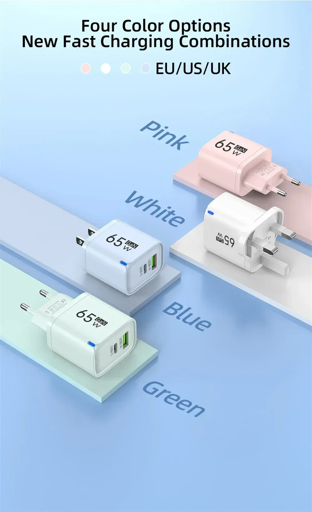 Chargeur rapide USB-C GaN 65W, compatibilité appareils