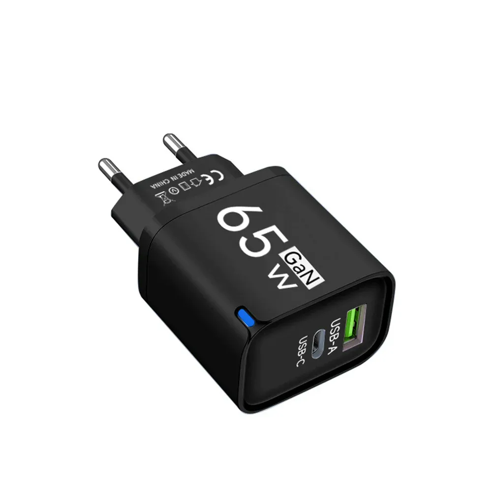 Chargeur mural rapide USB-C GaN 65 W 2 en 1, compact et portable, compatible smartphones, prises EU, US et UK 9