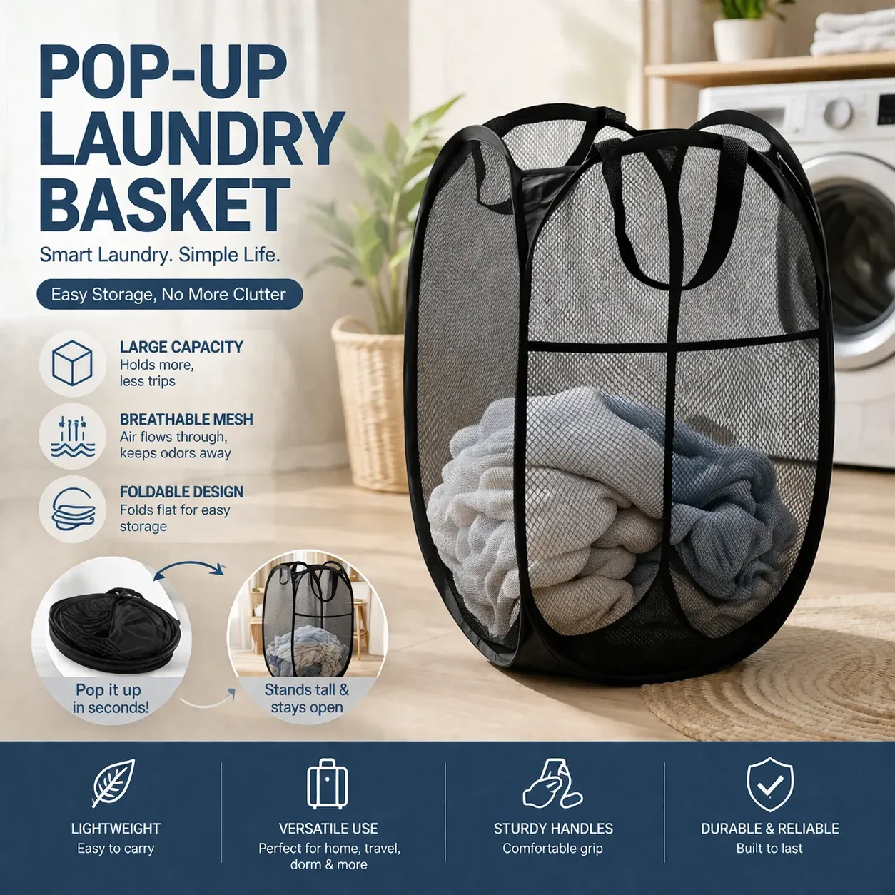 Panier à linge pliable et ventilé à grande capacité, rangement pour vêtements d'enfants - Image 1