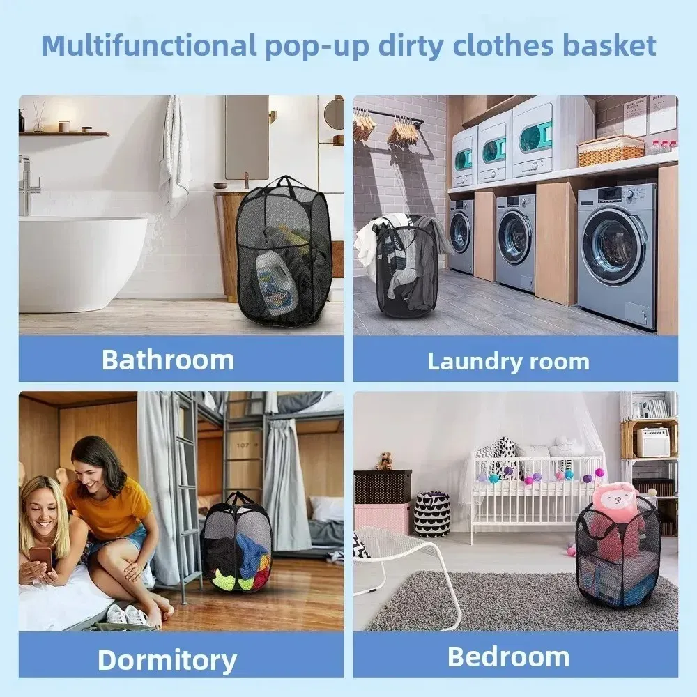 Panier à linge pliable et ventilé à grande capacité, rangement pour vêtements d'enfants 5