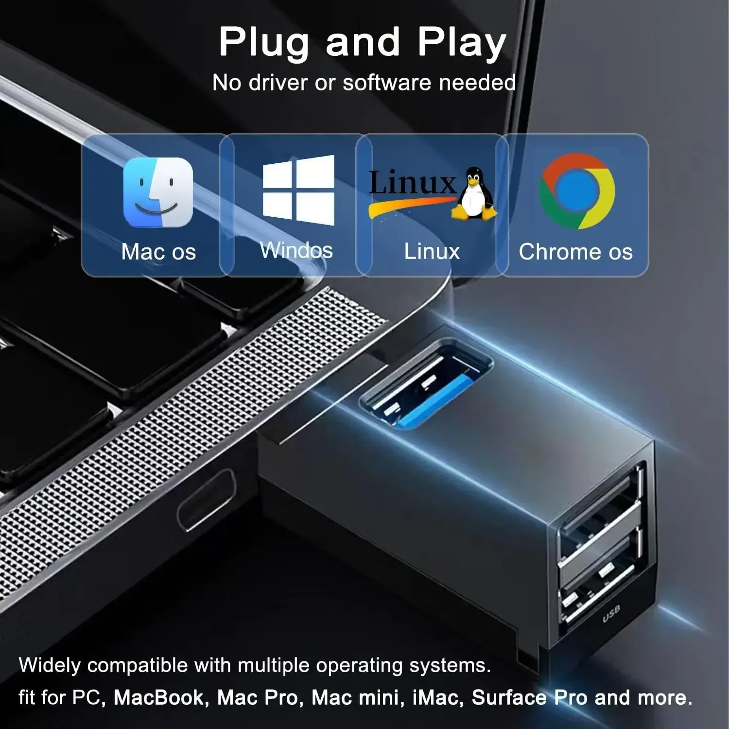 Hub USB 3 en 1, adaptateur USB 3.0, station d'accueil USB, répartiteur USB, adaptateur OTG, 5 Gbps, haute vitesse, pour PC portable, MacBook 3
