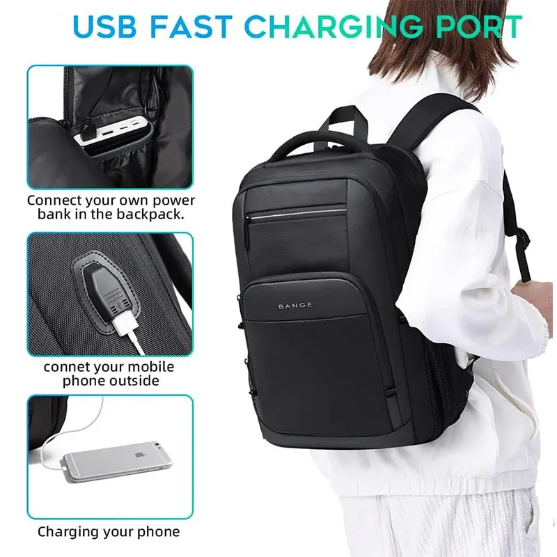 Sac à dos léger de 15,6 pouces pour ordinateur portable, étanche, avec port de charge USB, multifonction, pour voyage, randonnée et école, pour homme 6