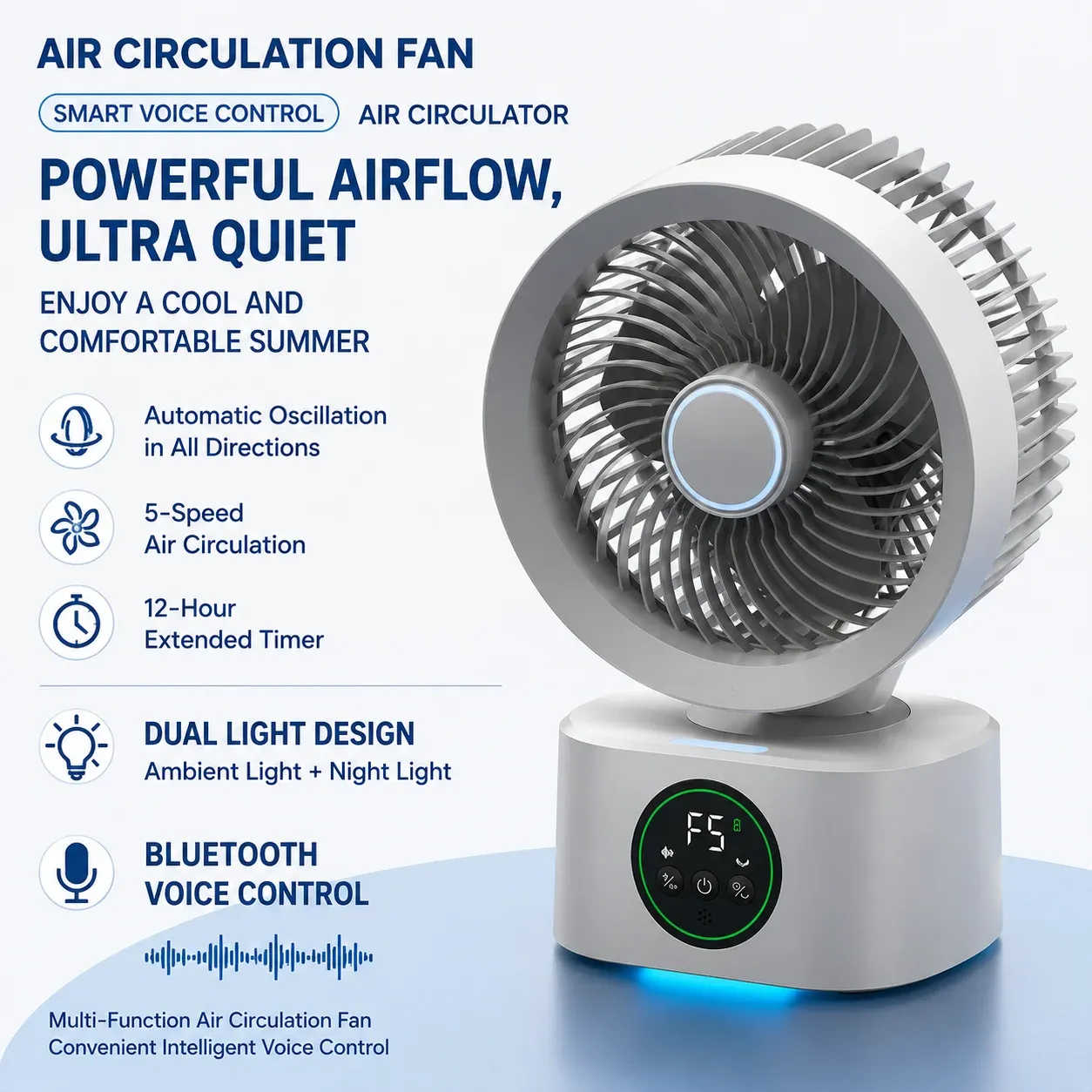 Ventilateur mural portable rechargeable USB avec télécommande et commande vocale 3