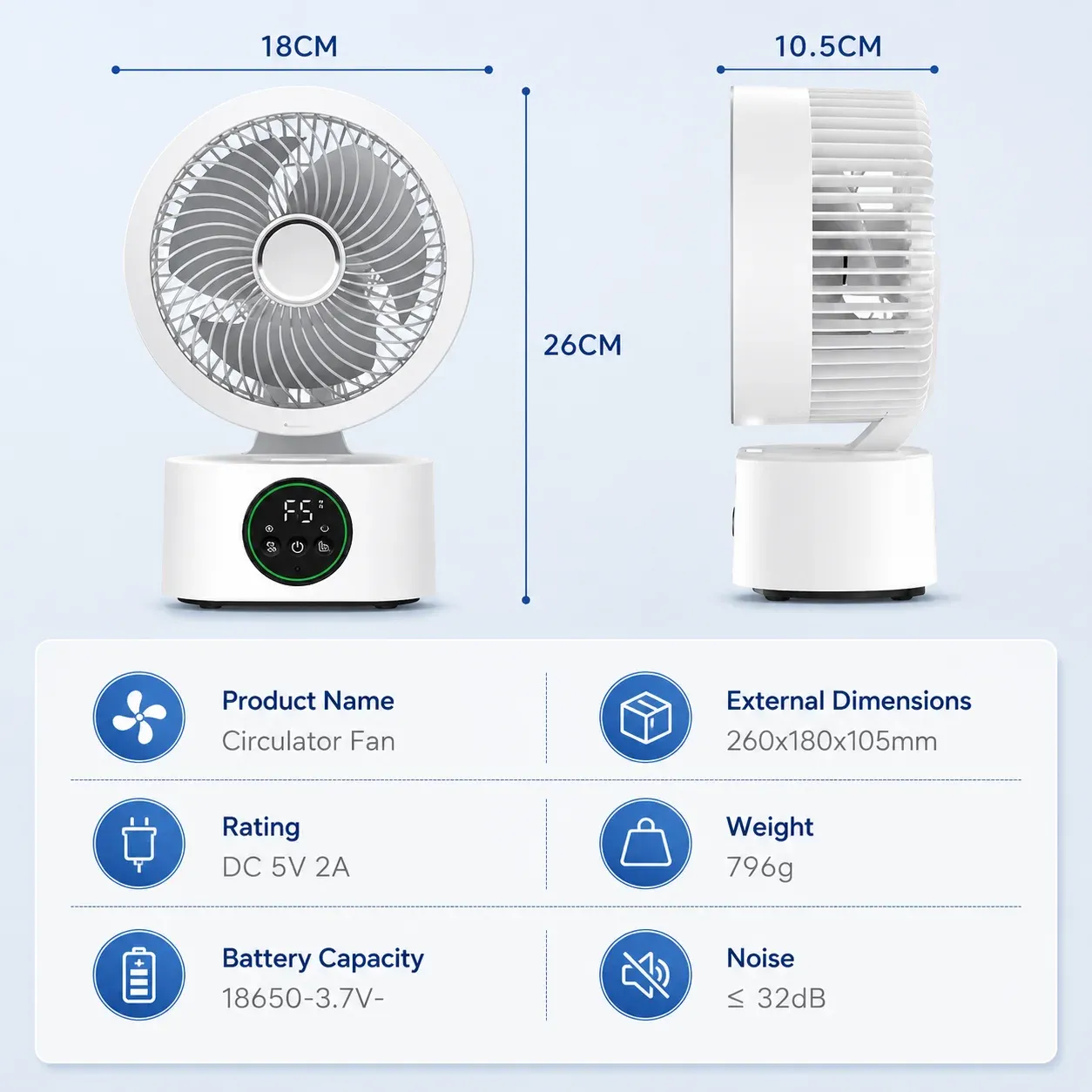 Ventilateur mural portable rechargeable USB avec télécommande et commande vocale 6