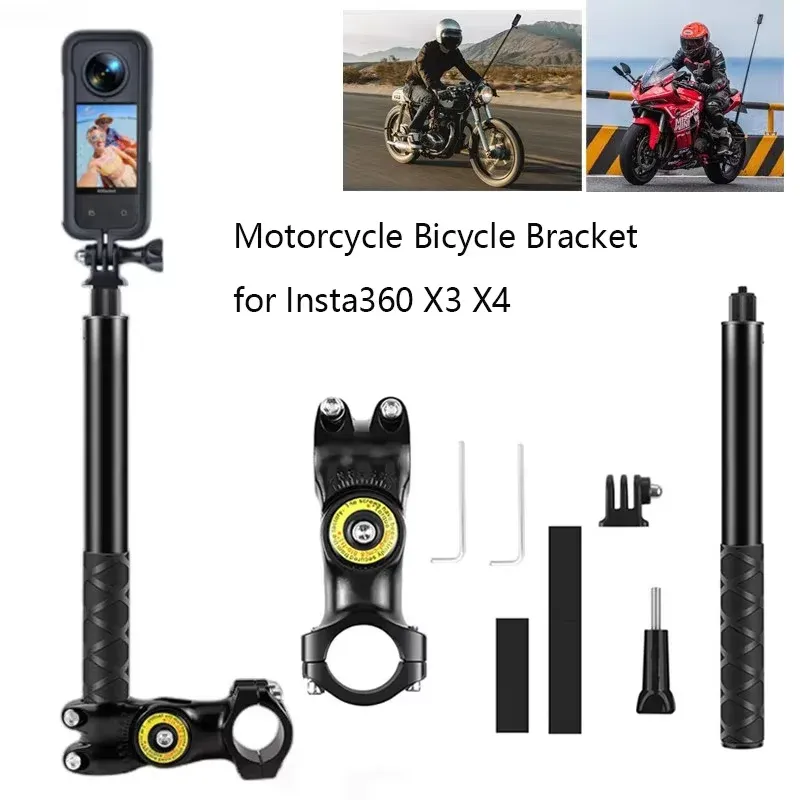 Support pour moto et vélo Insta360 X3/X4 avec perche selfie invisible pour caméras d'action GoPro Hero et DJI - Image 1