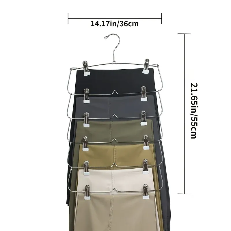 Cintres à clips 6 niveaux pour jupes et pantalons, organisateur de placard gain de place 6