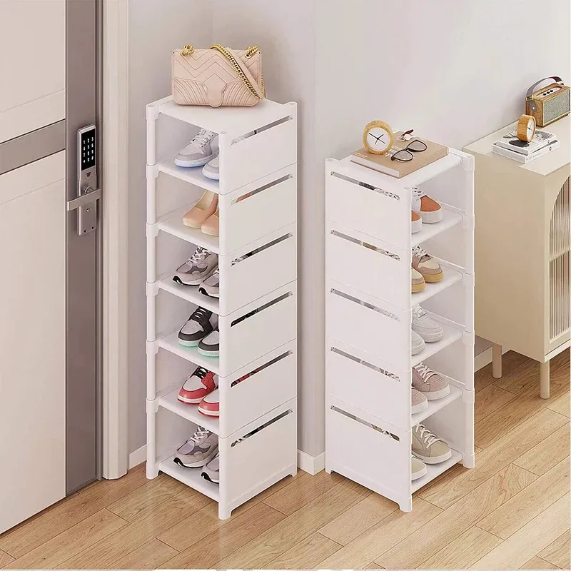 Meuble à chaussures étroit et compact, mural, avec porte, à plusieurs niveaux 3