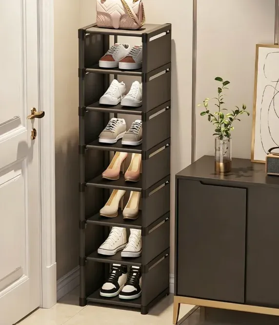 Meuble à chaussures étroit et compact, mural, avec porte, à plusieurs niveaux 7
